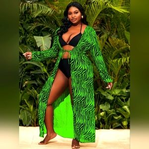 NWOT Kimono/Swimsuit cover up. Mesh Green and Black Zebra.  1X